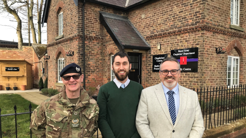 ASR Dave Hossack, Pastor Toby Martin and Revered Warran Fawcett outside the Chaplaincy Centre at ITC Catterick.