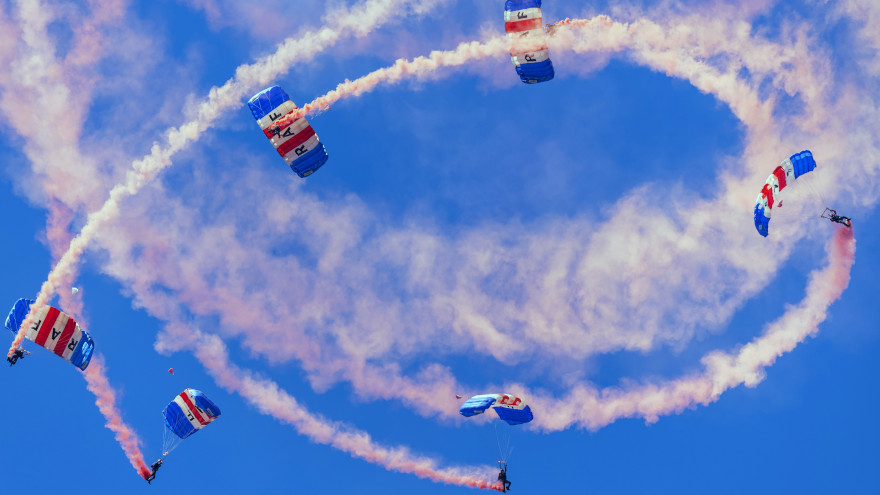 RAF Parachute Display Team performing a ‘high display’ as part of Armed Forces Week in June 2024. UK MOD © Crown copyright 2024