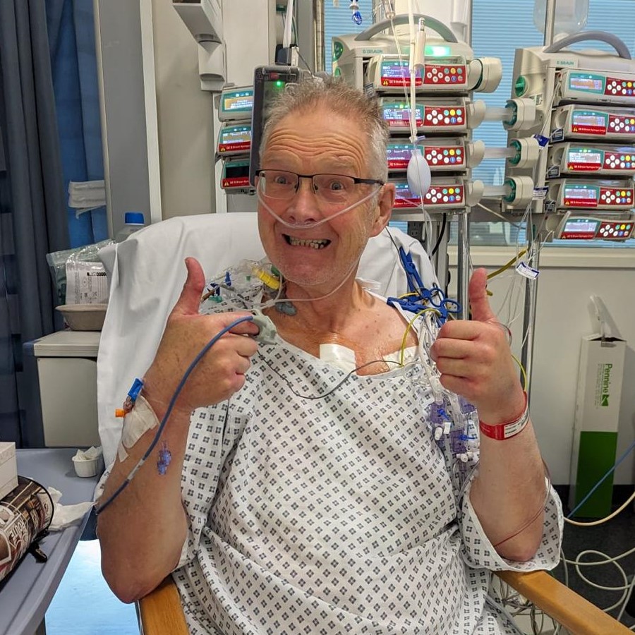 Jim in hospital post-operation.