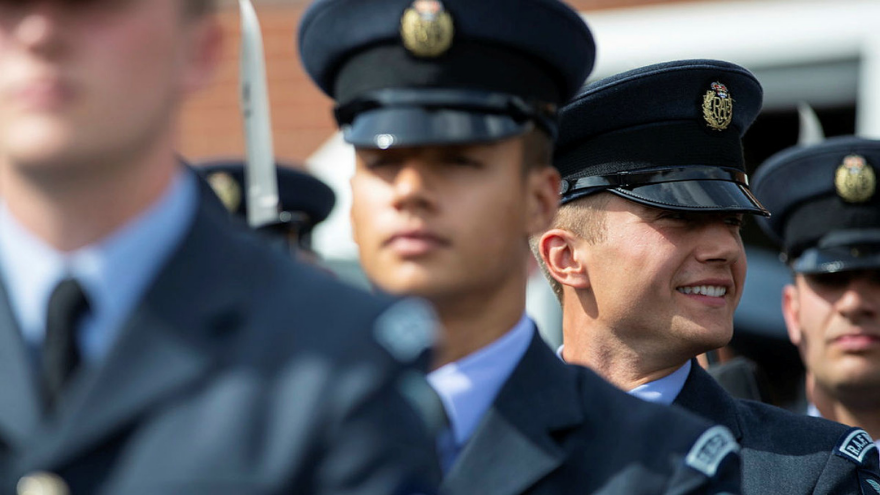 Image shows Trainee Gunners Course 6-21 Meiktila Flight on the graduation parade at RAF Honington.