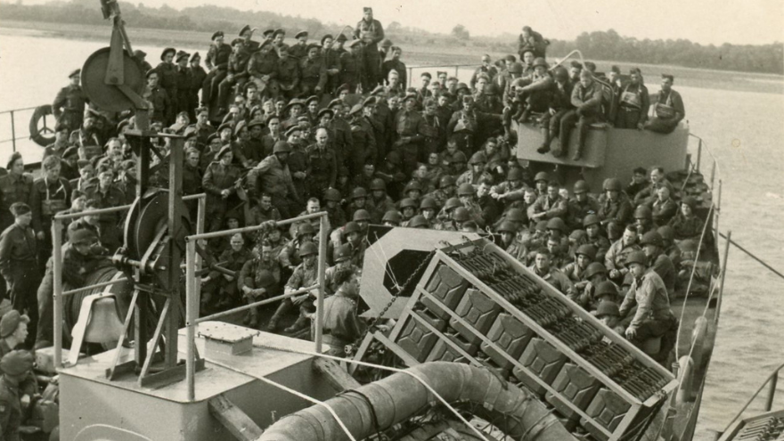 Ship full of soldiers going across on D-Day